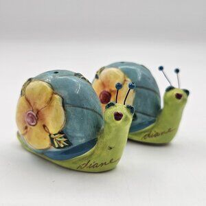Vintage Diane Snail Salt & Pepper Shakers Set Floral Ceramic Teal Green 1.75 in